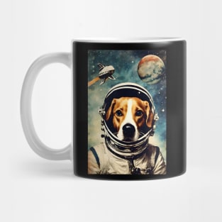 Astronaut Dog in Space Vintage Surreal Collage Art Mug